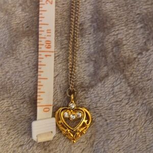 Gold Heart Pendant Necklace with Crystal Accents - Women Jewelry